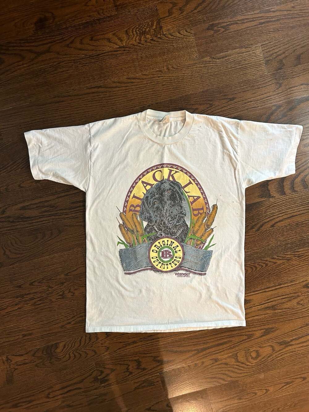 Vintage 90s Wrangler Black Lab Original Outfitters Graphic T-Shirt XL - Picture 1 of 10